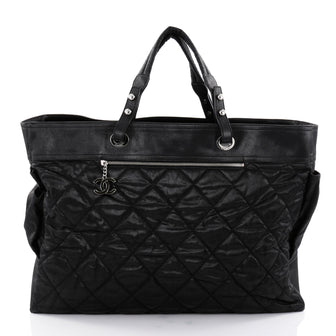 Chanel Biarritz Tote Quilted Coated Canvas XL Black 2459204