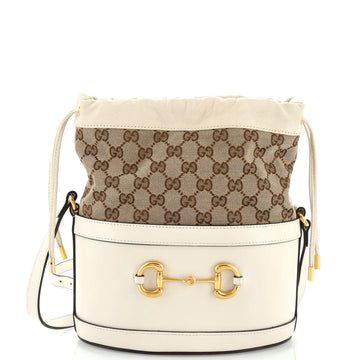 Gucci Horsebit 1955 Bucket Crossbody Bag Leather and GG Canvas Small