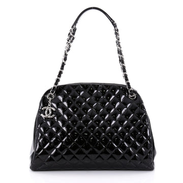 Chanel Just Mademoiselle Handbag Quilted Patent Large Black 2460304