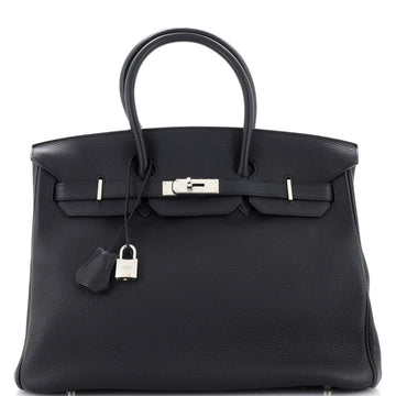 Hermes Birkin Handbag Black Clemence with Palladium Hardware 35