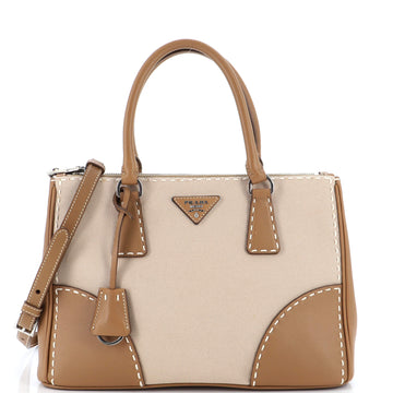Prada Double Zip Convertible Tote Stitched City Calf and Canvas Small