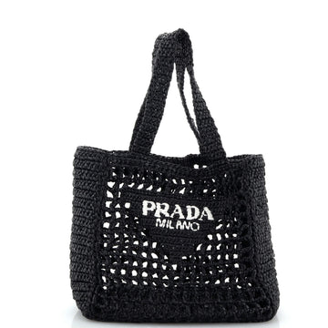 Prada Triangle Logo Open Tote Raffia Small