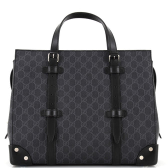 Gucci Buckle Travel Tote GG Coated Canvas with Leather Large