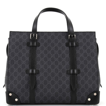Gucci Buckle Travel Tote GG Coated Canvas with Leather Large