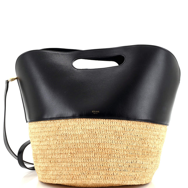 Celine Basket Bag Leather and Raffia Medium 246045