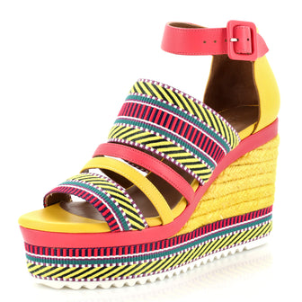 Hermes Women's Roma Wedge Espadrille Sandals Leather and Canvas