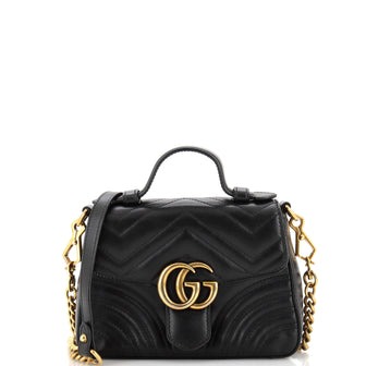 Gucci GG Marmont Top Handle Flap Bag Matelasse Leather Mini