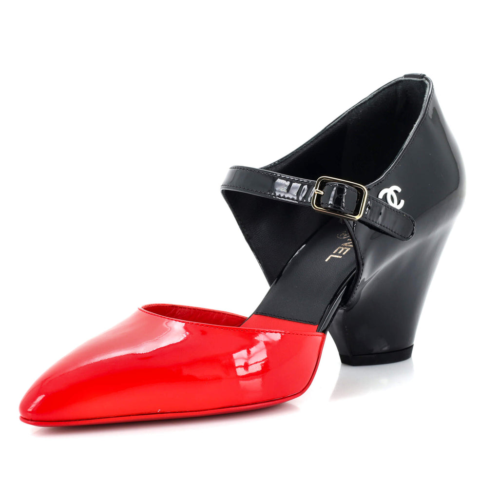 Chanel Women's CC Mary Jane Wedge Pumps Patent 246045