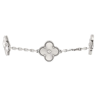 Van Cleef & Arpels Vintage Alhambra 5 Motifs Bracelet Guilloche 18K White Gold