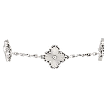 Van Cleef & Arpels Vintage Alhambra 5 Motifs Bracelet Guilloche 18K White Gold