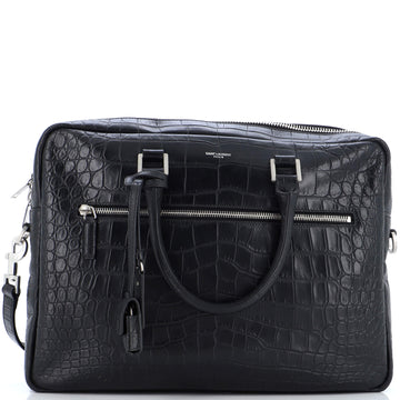 Saint Laurent Bold Briefcase Crocodile Embossed Leather