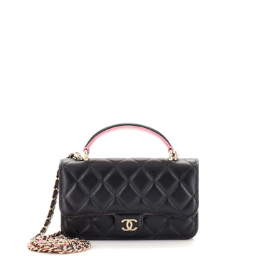 Chanel Classic Top Handle Flap Phone Holder with Chain Quilted Lambskin