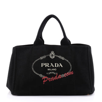 Prada Canapa Tote Printed Canvas Large Black 2460604