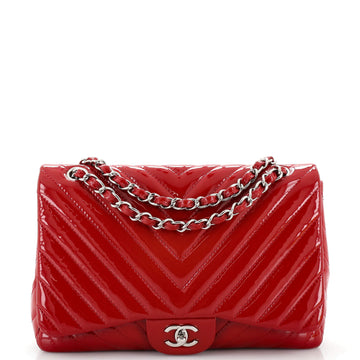 Chanel Classic Single Flap Bag Chevron Patent Jumbo