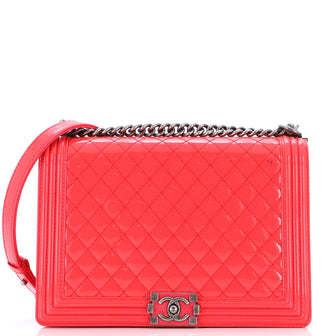 Chanel Boy Flap Bag Quilted Patent Large