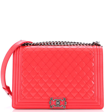 Chanel Boy Flap Bag Quilted Patent Large