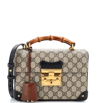 Gucci Padlock Bamboo Shoulder Bag GG Coated Canvas Small