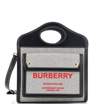 Burberry Logo Pocket Tote Canvas with Leather Mini