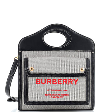 Burberry Logo Pocket Tote Canvas with Leather Mini