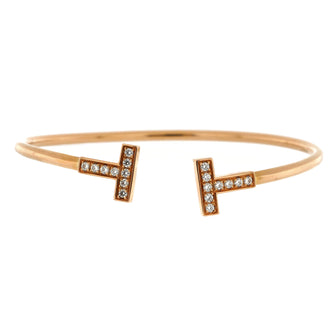 Tiffany & Co. T Wire Bracelet 18K Rose Gold with Diamonds