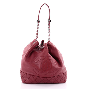 Chanel CC Drawstring Bucket Bag Lambskin Large Red 2461702