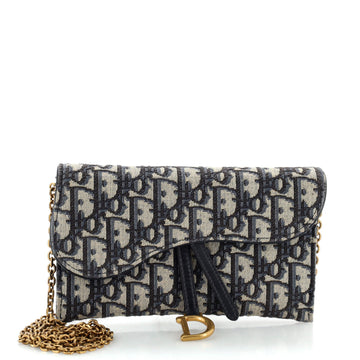 Christian Dior Saddle Chain Wallet Oblique Canvas