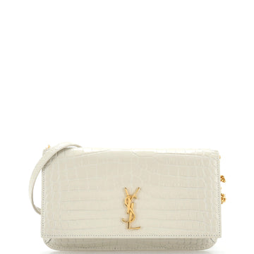 Saint Laurent Classic Monogram Phone Holder Shoulder Bag Crocodile Embossed Leather