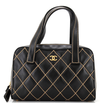 Chanel Surpique Zip Around Satchel Quilted Leather Medium