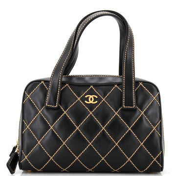 Chanel Surpique Zip Around Satchel Quilted Leather Medium
