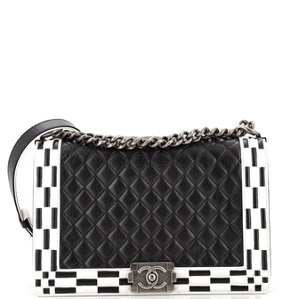 Chanel Checkerboard Trim Boy Flap Bag Quilted Calfskin New Medium