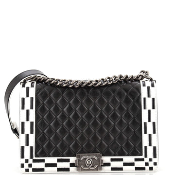 Chanel Checkerboard Trim Boy Flap Bag Quilted Calfskin New Medium