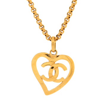 Chanel Vintage CC Heart Pendant Long Necklace Metal