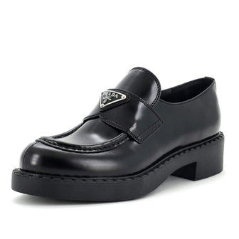 Prada Women's Triangle Logo Loafers Spazzolato Leather