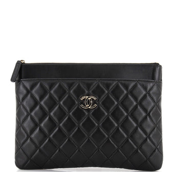 Chanel Front Pocket O Case Clutch Quilted Lambskin Medium
