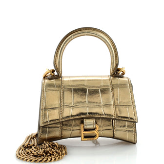 Balenciaga Hourglass Chain Top Handle Bag Crocodile Embossed Leather Mini