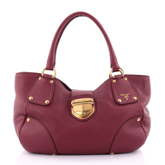 Prada Pushlock Tote Vitello Daino Medium Red 2464401