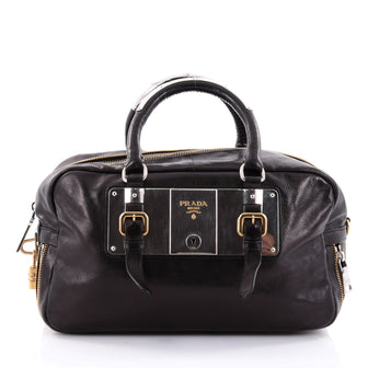 Prada Lock Plate Zippers Satchel Glace Calf Large Black 2465001