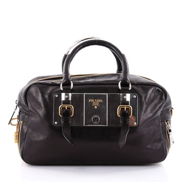 Prada Lock Plate Zippers Satchel Glace Calf Large Black 2465001