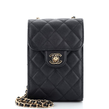 Chanel CC Flap Phone Holder Crossbody Bag Quilted Caviar