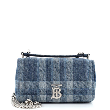 Burberry Lola Crossbody Bag Quilted Printed Denim Small
