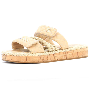 Chanel Women's Cord Velcro Mule Sandals Quilted Leather