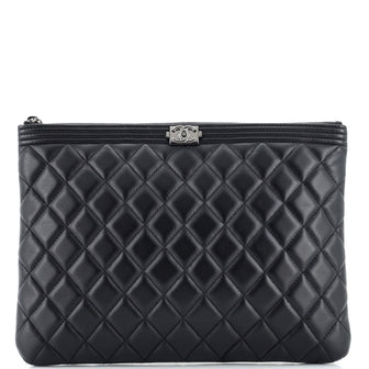 Chanel Boy O Case Clutch Quilted Lambskin Medium