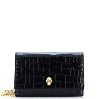 Alexander McQueen Skull Chain Crossbody Bag Crocodile Embossed Leather Mini