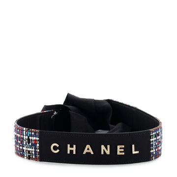 Chanel Logo Tie Belt Tweed and Grosgrain Wide