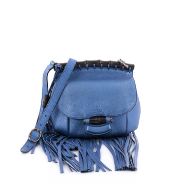 Gucci Nouveau Fringe Crossbody Bag Leather Small Blue 2466401