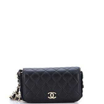 Chanel CC Flap Phone Holder with Chain Quilted Lambskin with Crochet Detail