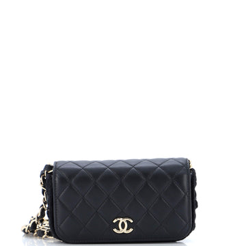 Chanel CC Flap Phone Holder with Chain Quilted Lambskin with Crochet Detail