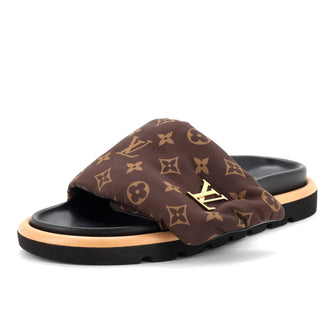 Louis Vuitton Women's Pool Pillow Comfort Mule Sandals Monogram Nylon Brown  2466917