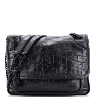 Saint Laurent Niki Chain Flap Bag Crocodile Embossed Leather Baby