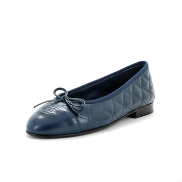 Chanel Women's CC Cap Toe Bow Ballerina Flats Quilted Leather